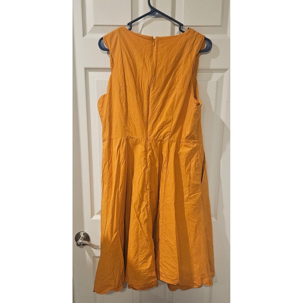 Boden Judith Dress 12R Ochre Yellow Cotton Poplin Scallop Pockets Fit Flare - Picture 7 of 8